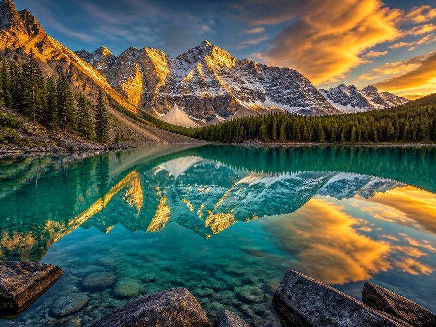 Mountain lake at golden hour — AI enhanced high-resolution version