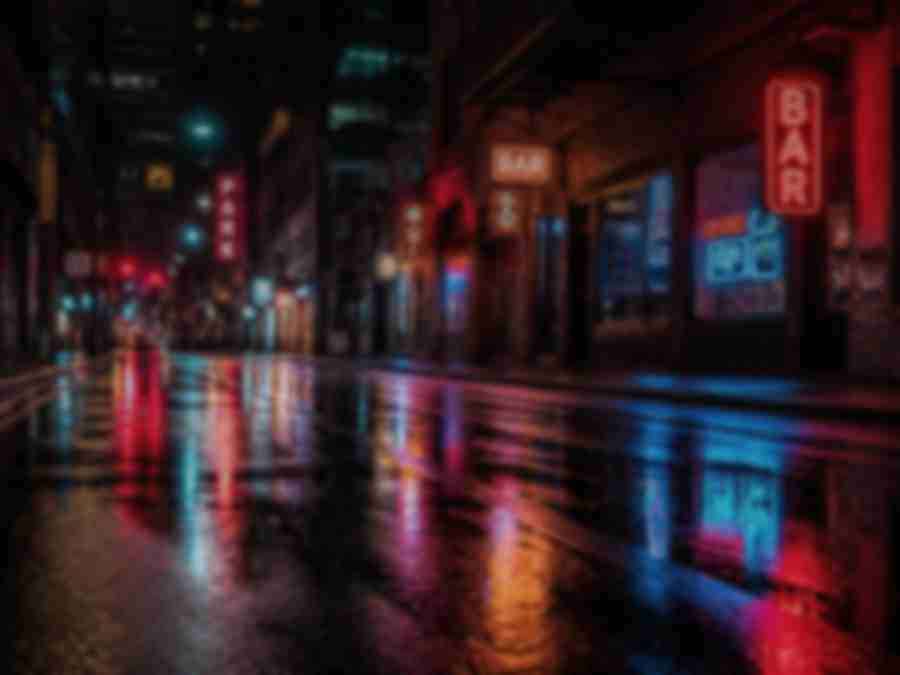 Rainy neon street at night — original low-quality version